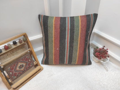 Handmade Kilim Pillow Cover: Upcycled Woven Rug, 20x20 inc