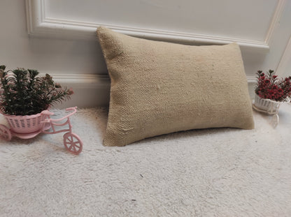 Handwoven White Kilim Pillow: Upcycled Anatolian Wool Lumbar Cover (12x20 in)