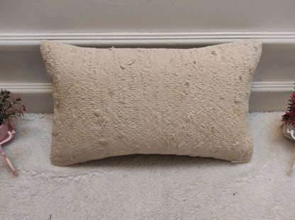 Handmade Kilim Pillow Cover: Upcycled Woven Rug, White (12x20 inc.)