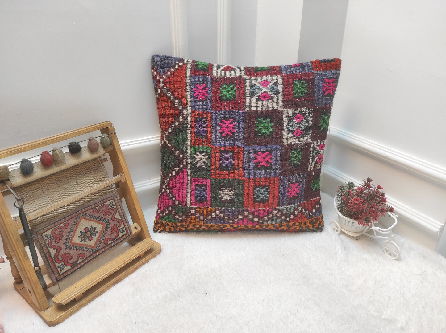 Handmade Kilim Pillow Cover: Upcycled Woven Rug, 20x20 inches
