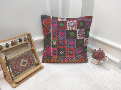 Handmade Kilim Pillow Cover: Upcycled Woven Rug, 20x20 inches