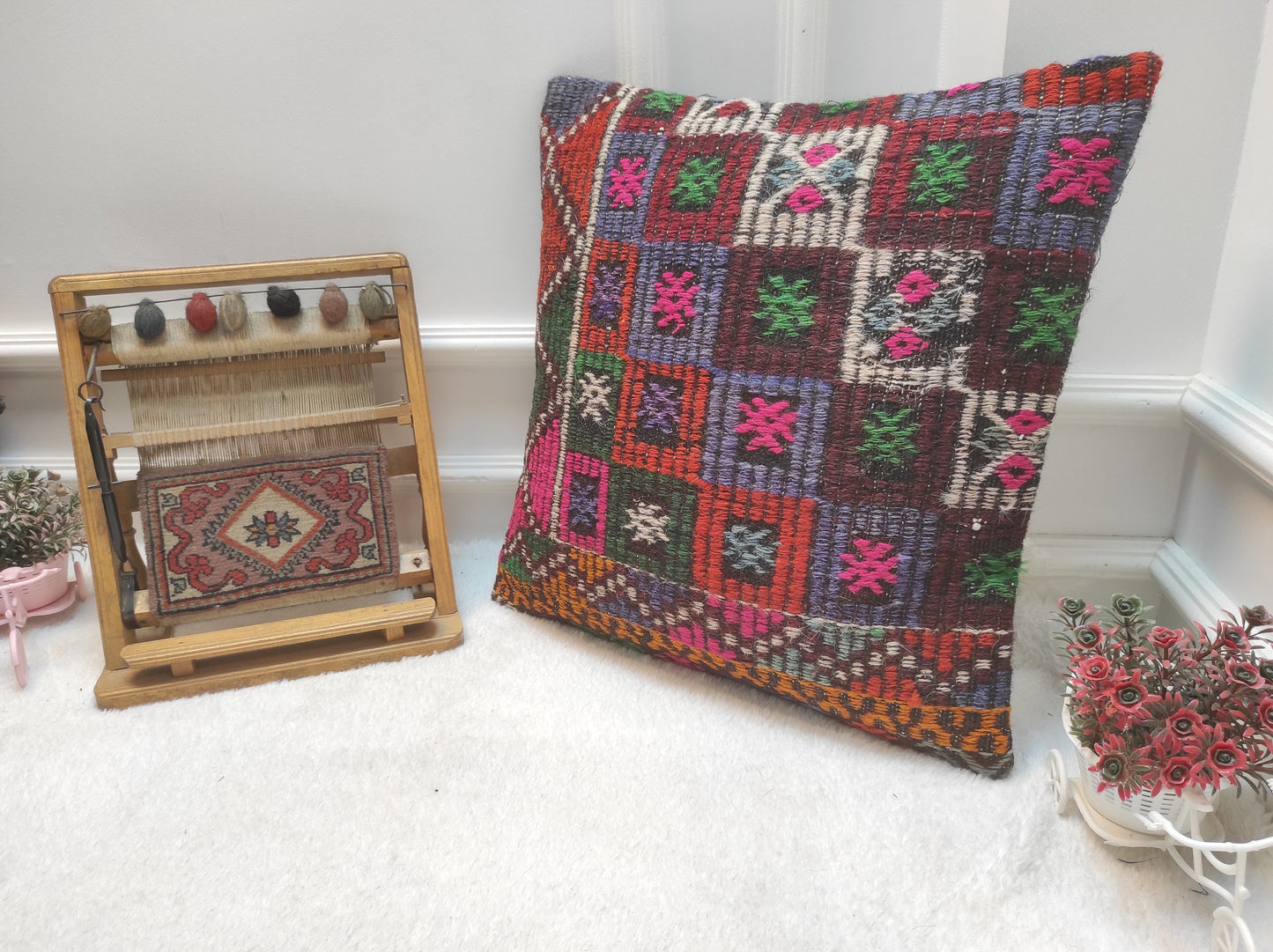 Handmade Kilim Pillow Cover: Upcycled Woven Rug, 20x20 inches