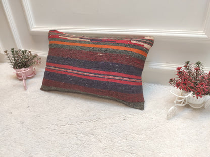 Handmade Kilim Pillow Cover: Upcycled Woven Rug, Bohemian Decor (12x20)