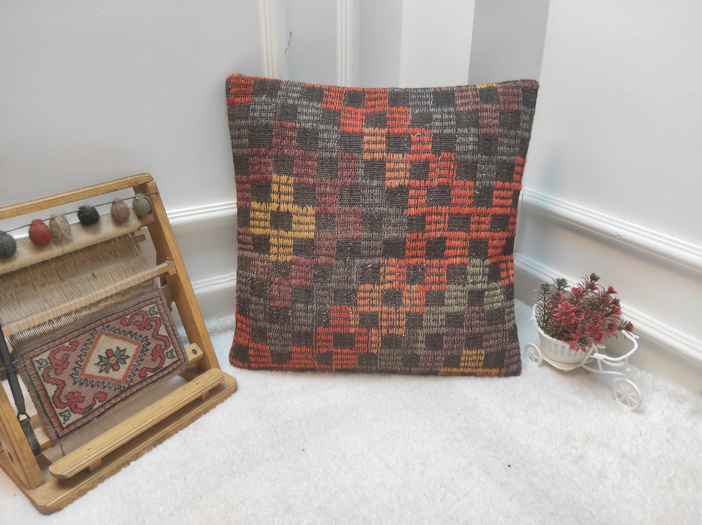 Handmade Kilim Pillow Cover: Upcycled Woven Rug, 20x20