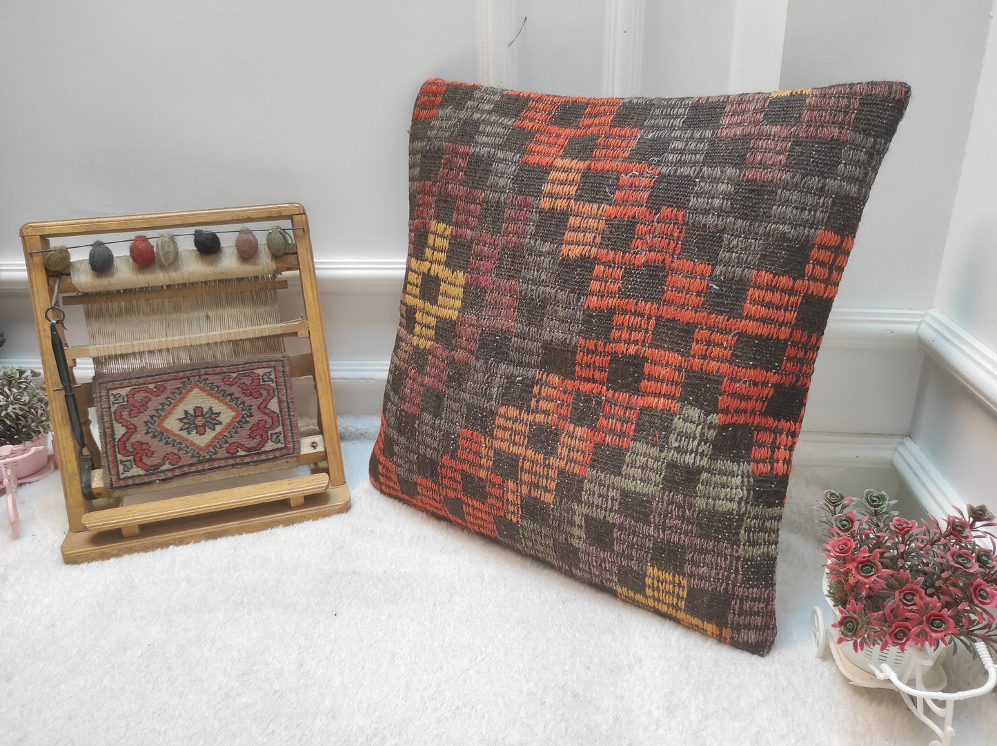 Handmade Kilim Pillow Cover: Upcycled Woven Rug, 20x20