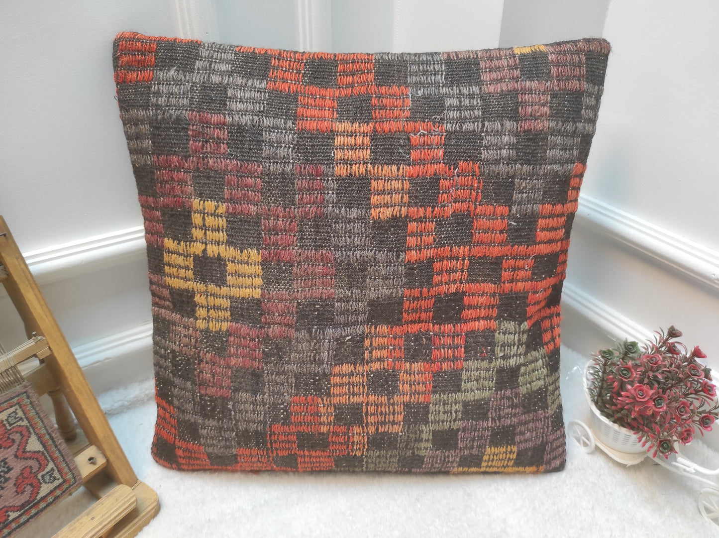 Handmade Kilim Pillow Cover: Upcycled Woven Rug, 20x20