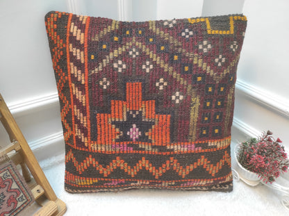 Handmade Kilim Pillow Cover: Upcycled Anatolian Rug, 20x20