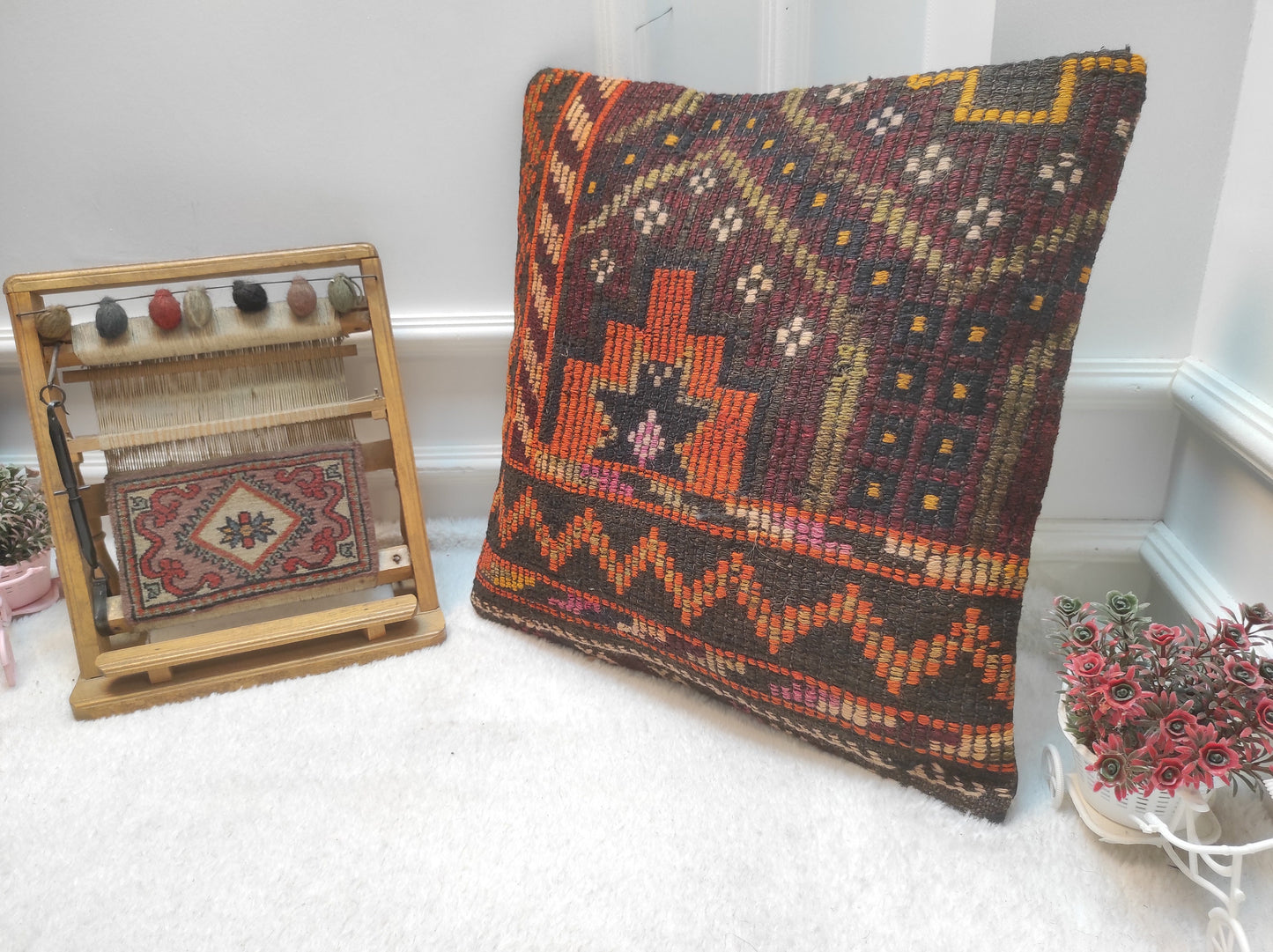 Handmade Kilim Pillow Cover: Upcycled Anatolian Rug, 20x20