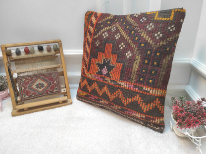 Handmade Kilim Pillow Cover: Upcycled Anatolian Rug, 20x20