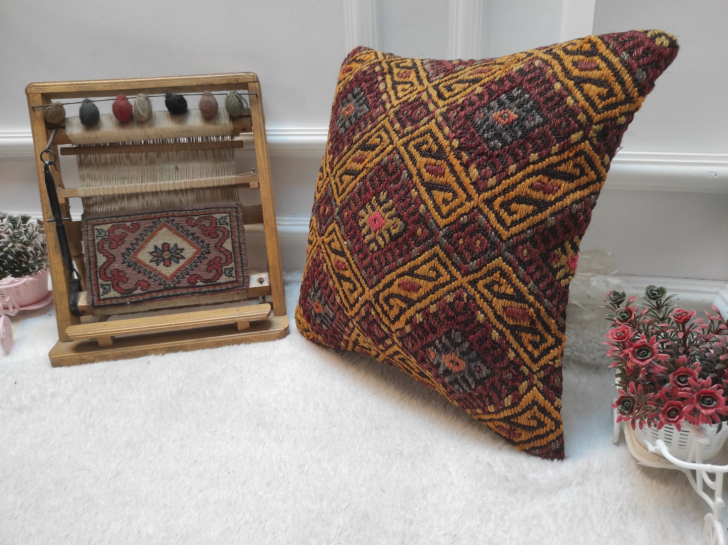 Handmade Kilim Pillow Cover: Bohemian Woven Rug Pillow (16X16 inc.)