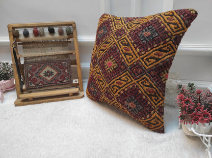 Handmade Kilim Pillow Cover: Bohemian Woven Rug Pillow (16X16 inc.)