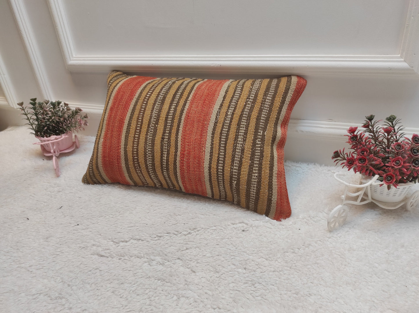 Handmade Kilim Pillow Cover: Upcycled Turkish Rug, 12x20