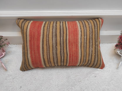 Handmade Kilim Pillow Cover: Upcycled Turkish Rug, 12x20