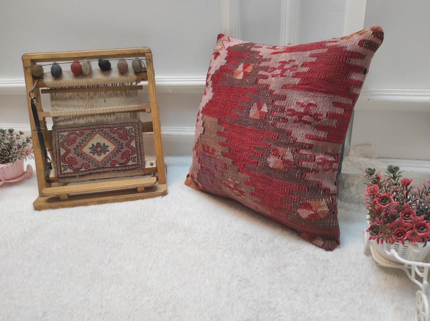 Handwoven Kilim Pillow Cover: Upcycled Tribal Rug, 16x16