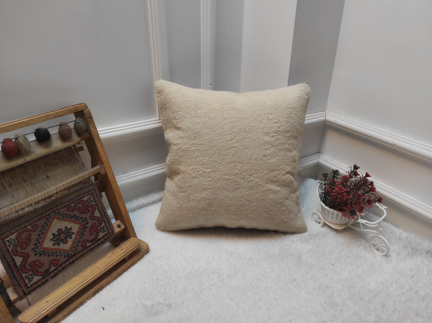 Handmade Kilim Pillow Cover: Upcycled Turkish Rug, 16x16