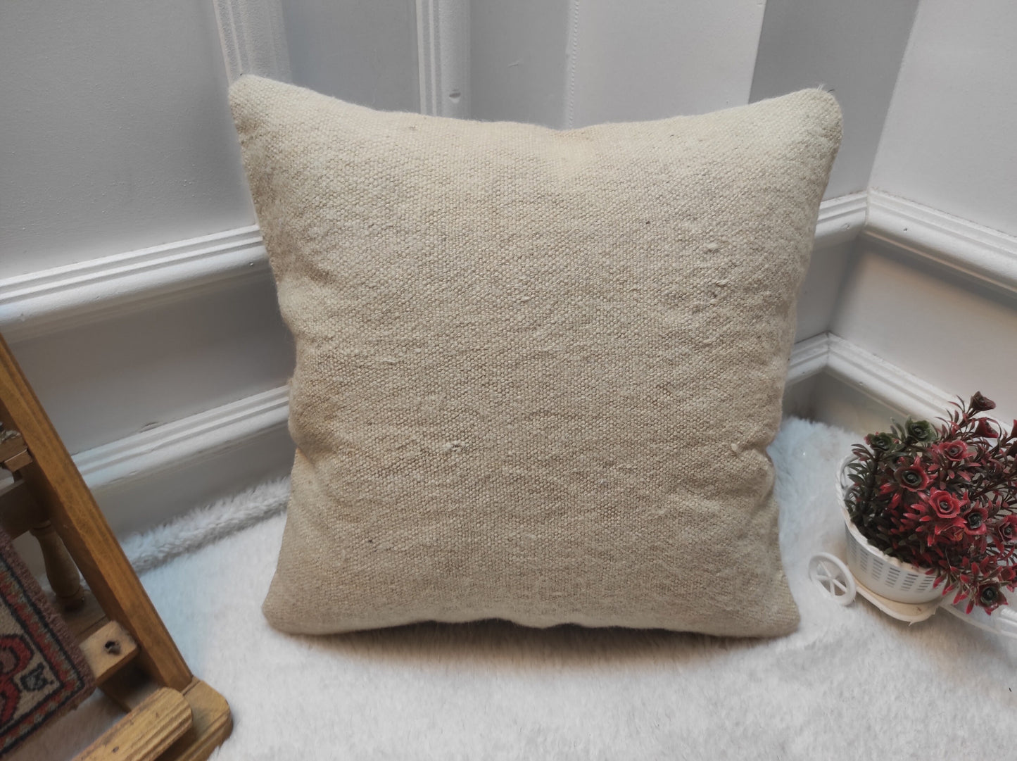 Handmade Kilim Pillow Cover: Upcycled Turkish Rug, 16x16