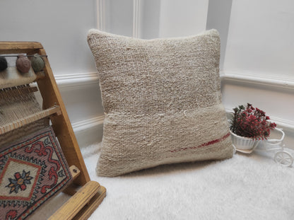 Handmade Kilim Pillow Cover: Upcycled Turkish Rug, White 16x16