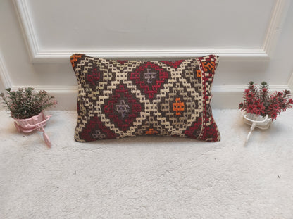 Handwoven Kilim Lumbar Pillow Cover: Antique Bohemian Accent (12x20 in)