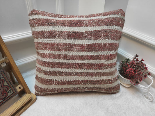 Handmade Kilim Pillow Cover: Upcycled Turkish Rug, 16x16 inch