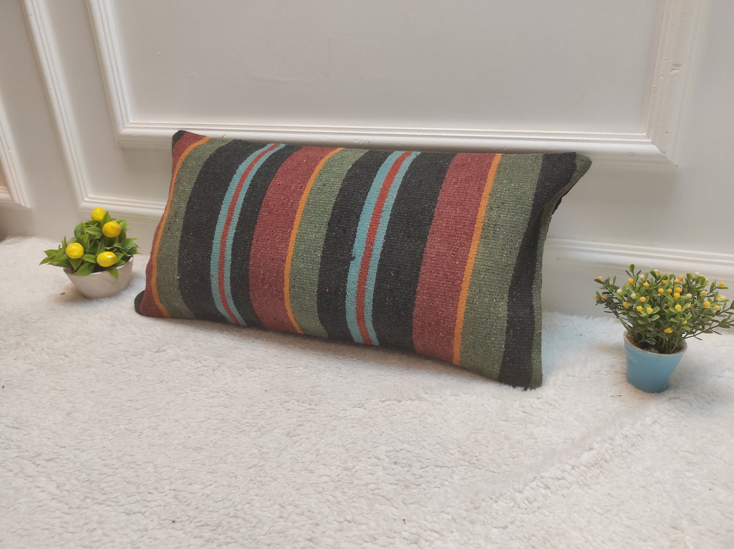 Handwoven Kilim Lumbar Pillow: Rustic Tribal Cover (12x24 in)