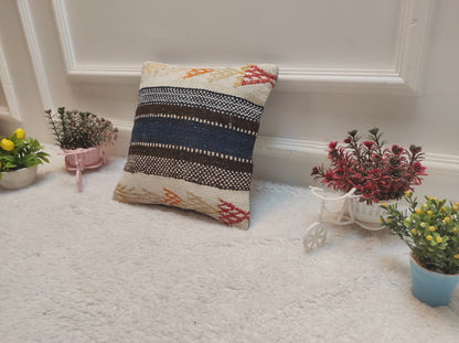 Handwoven Kilim Pillow Cover: Upcycled Tribal Rug, 12x12 inch