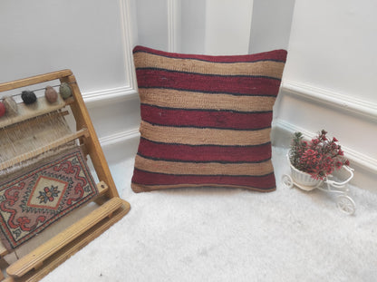 Handmade Kilim Pillow Cover: Upcycled Woven Rug, Bohemian Accent (16x16)