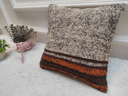 Handwoven Kilim Pillow Cover: Bohemian Rug Pillow, 12x12 inch