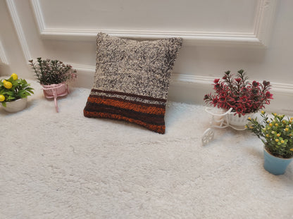 Handwoven Kilim Pillow Cover: Bohemian Rug Pillow, 12x12 inch
