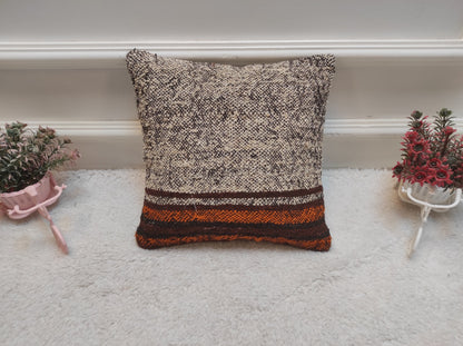 Handwoven Kilim Pillow Cover: Bohemian Rug Pillow, 12x12 inch