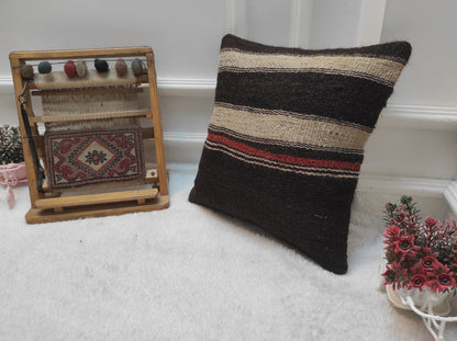 Handmade Kilim Pillow Cover: Upcycled Woven Rug, 16x16