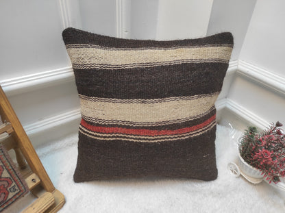 Handmade Kilim Pillow Cover: Upcycled Woven Rug, 16x16