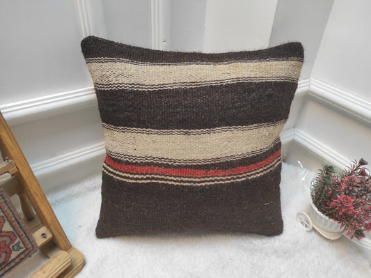 Handmade Kilim Pillow Cover: Upcycled Woven Rug, 16x16