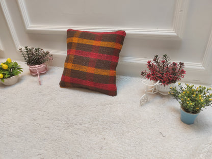 Handmade Kilim Pillow Cover: Upcycled Woven Rug, Bohemian Decor (12x12 inch)