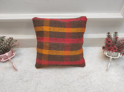 Handmade Kilim Pillow Cover: Upcycled Woven Rug, Bohemian Decor (12x12 inch)