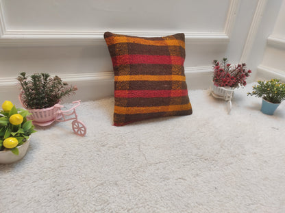 Handmade Kilim Pillow Cover: Upcycled Woven Rug, Rustic Ethnic Decor 12x12 inch