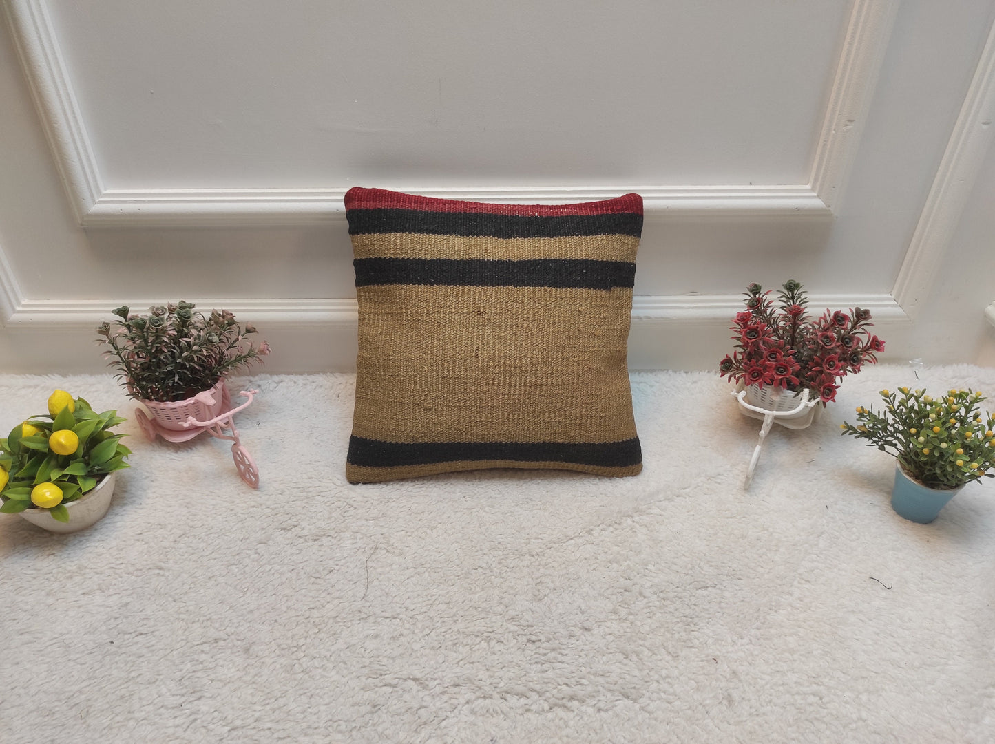 Handmade Kilim Pillow Cover: Upcycled Anatolian Rug, 12x12 inch