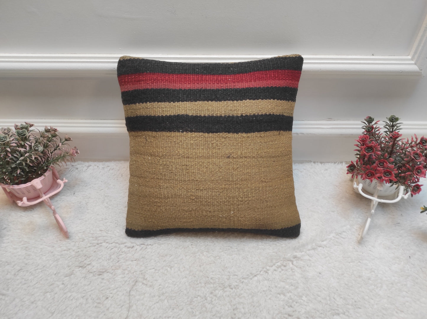 Handmade Kilim Pillow Cover: Upcycled Turkish Woven Rug, 12x12