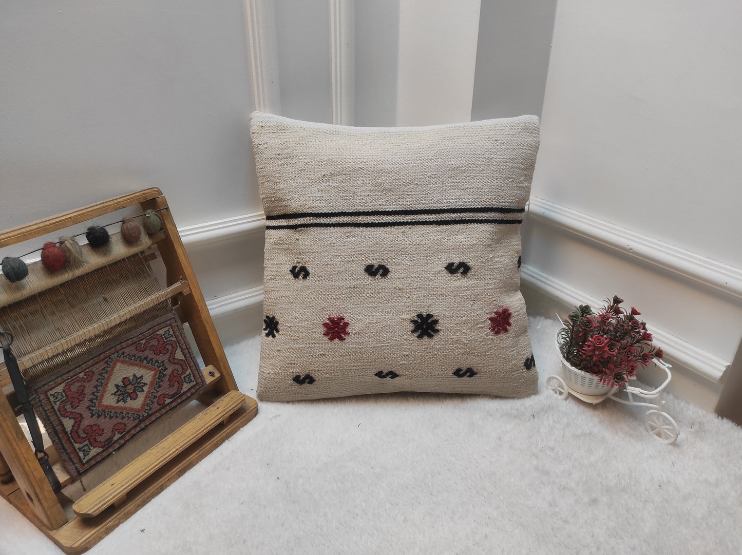 Handmade Kilim Pillow Cover: Upcycled Woven Rug, 18x18 Square