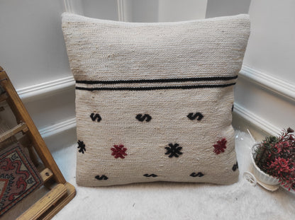 Handmade Kilim Pillow Cover: Upcycled Woven Rug, 18x18 Square