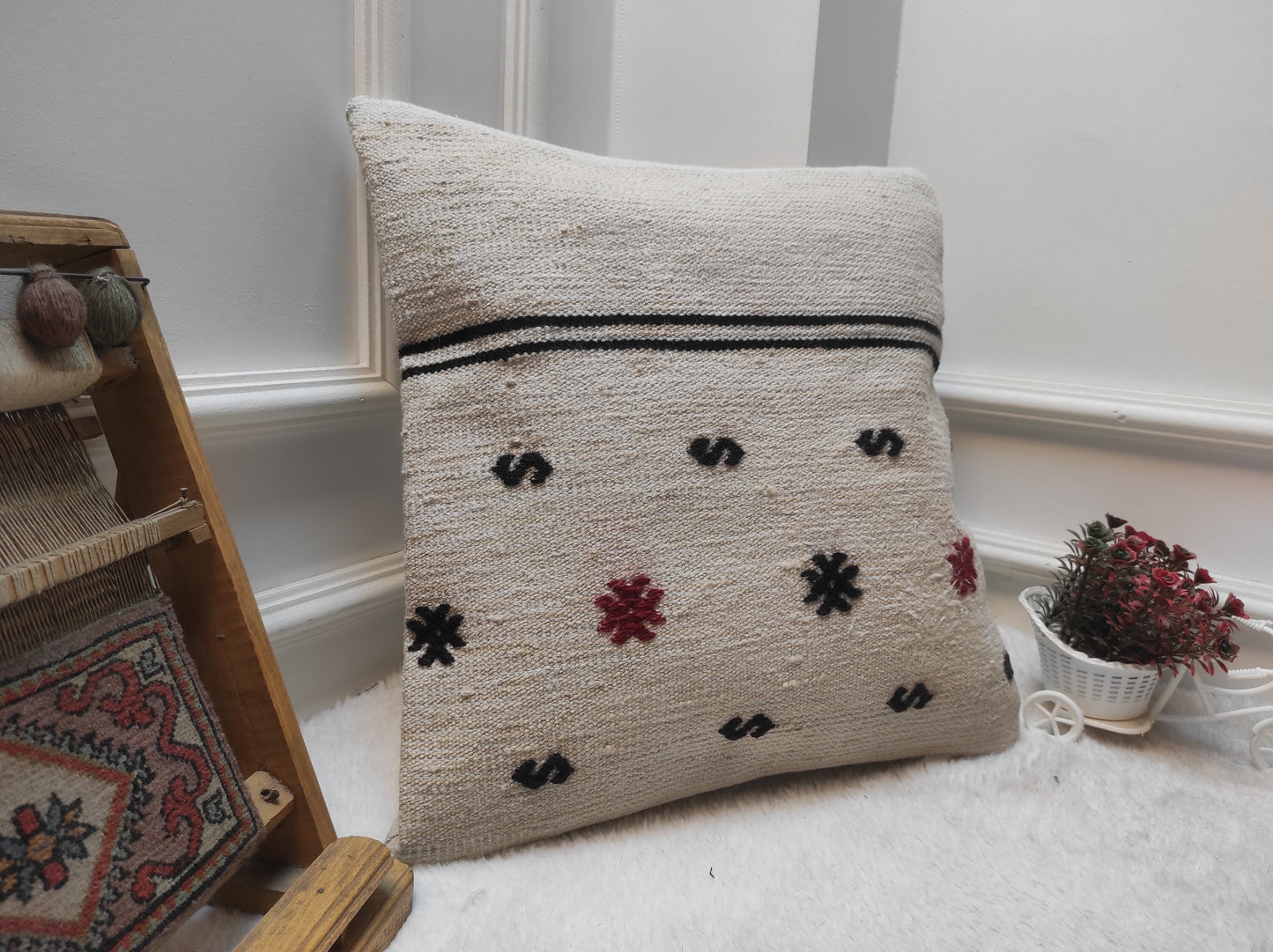 Handmade Kilim Pillow Cover: Upcycled Woven Rug, 18x18 Square
