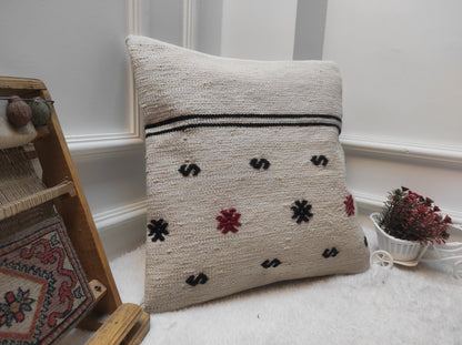 Handmade Kilim Pillow Cover: Upcycled Woven Rug, 18x18 Square