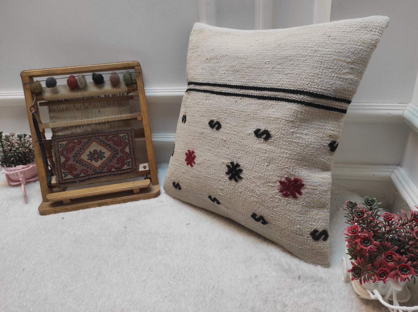 Handmade Kilim Pillow Cover: Upcycled Woven Rug, 18x18 Square