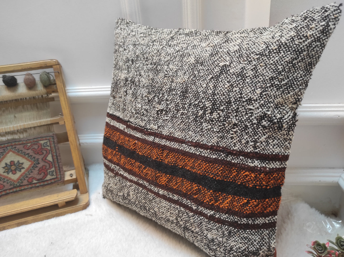 Handmade Kilim Pillow Cover: Upcycled Woven Rug, 18x18