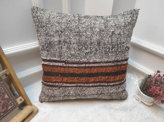 Handmade Kilim Pillow Cover: Upcycled Woven Rug, 18x18