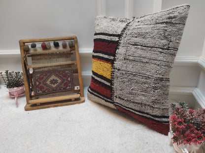 Handwoven Kilim Pillow Cover: Upcycled Ethnic Rug, 18x18 in
