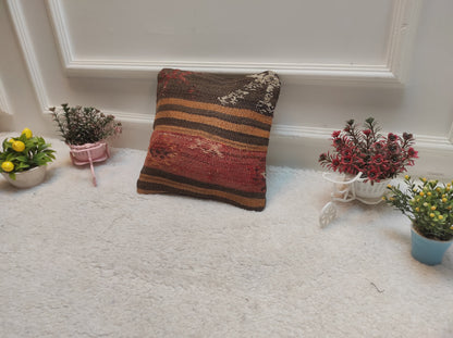 Handmade Kilim Pillow Cover: Upcycled Organic Wool Throw Pillow (12x12 inc)