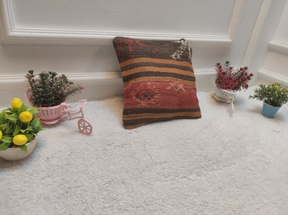 Handmade Kilim Pillow Cover: Upcycled Organic Wool Throw Pillow (12x12 inc)