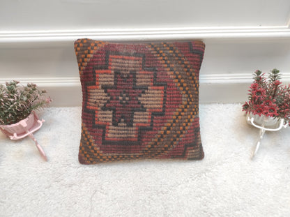 Handmade Kilim Pillow Cover: Organic Wool Throw Pillow, 12x12 inch