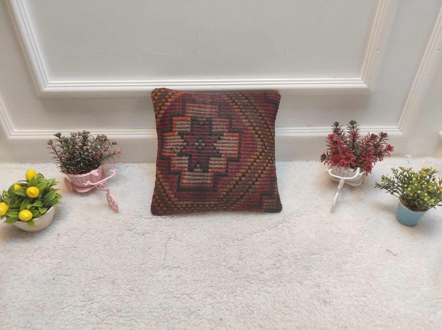 Handmade Kilim Pillow Cover: Organic Wool Throw Pillow, 12x12 inch