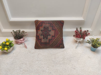 Handmade Kilim Pillow Cover: Organic Wool Throw Pillow, 12x12 inch
